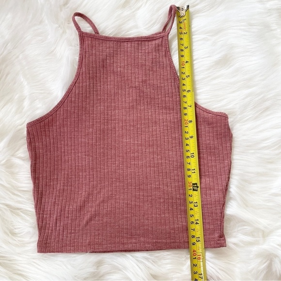 ✨ Charlotte Russe Ribbed Mauve Pink Rose Crop Halter Tank Top Size S - Picture 2 of 9
